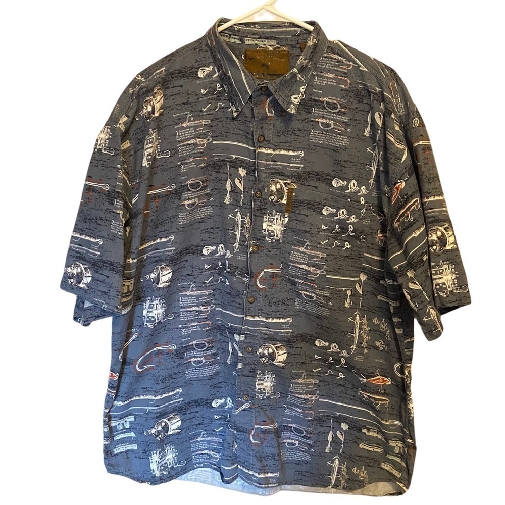 North River Outfitters Button Down Short Sleeve Men’s Shirt Fishing Detail XL
